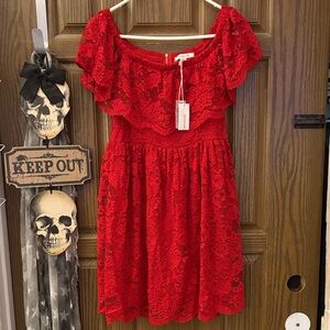 Francesca's Collections Red Lace Mini Dress